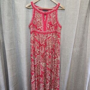 INC International Concepts Maxi Halter Dress Women's L Red Paisley Keyhole